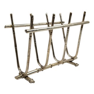 Hollywood Regency Bamboo-Shaped Brass Magazine Rack, Italy, 1970s For Sale