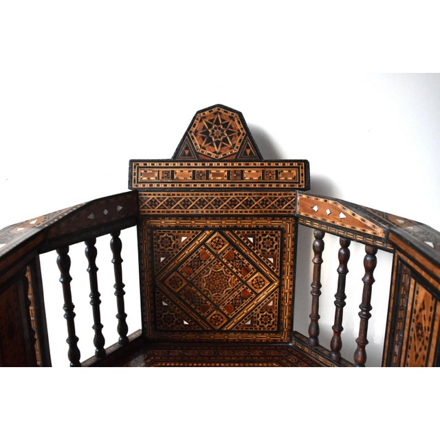 Wood Antique Syrian Marquetry Inlay Card Table and 4 Chairs For Sale - Image 7 of 13