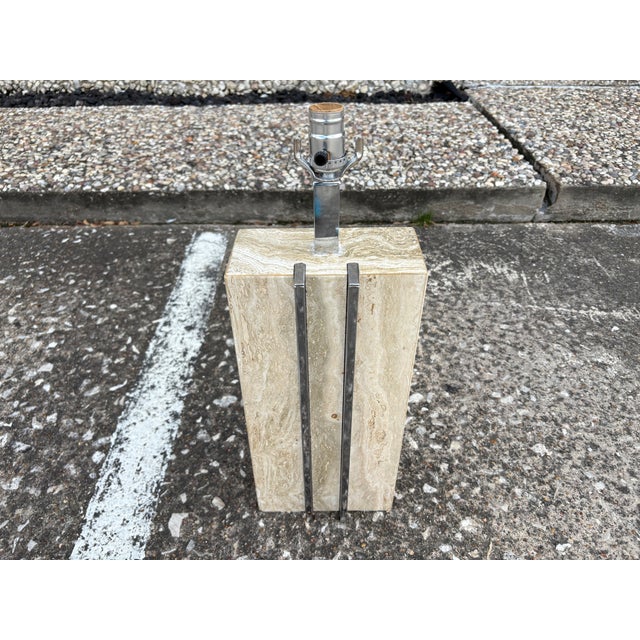 Romeo Rega 1970s Italian Modern Travertine and Chrome Lamp by Romeo Rega For Sale - Image 4 of 12