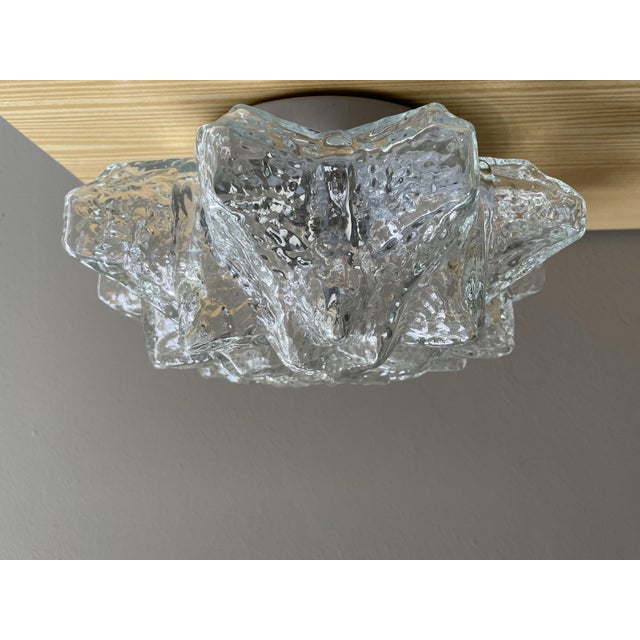 Vintage Portuguese Snowflake Glass Ceiling Lamp, 1990s For Sale - Image 4 of 14