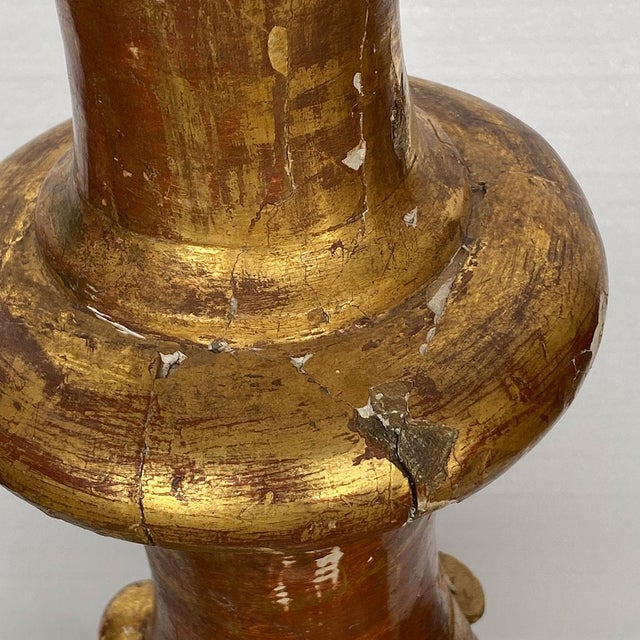 Large Spanish Baroque Giltwood and Marble Torchiere Two-Light Floor Lamp For Sale - Image 10 of 17