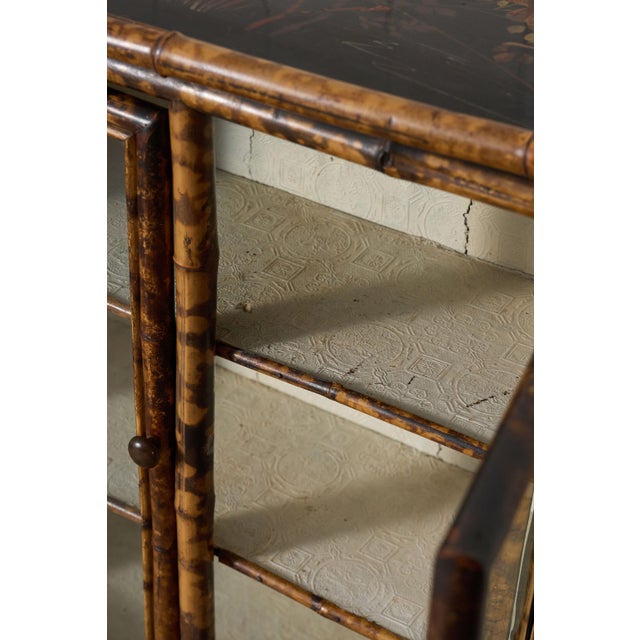 19th Century Tortoise Bamboo 2-Door Glass Front Cabinet For Sale - Image 10 of 14