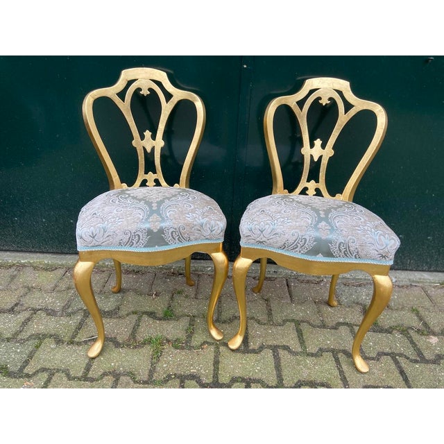 1950 French Louis XVI Gold Damask Side Chairs – Pair For Sale - Image 14 of 14