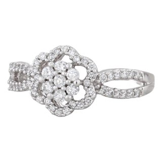 0.33ctw Diamond Cluster Engagement Ring 14k White Gold Size 5 For Sale
