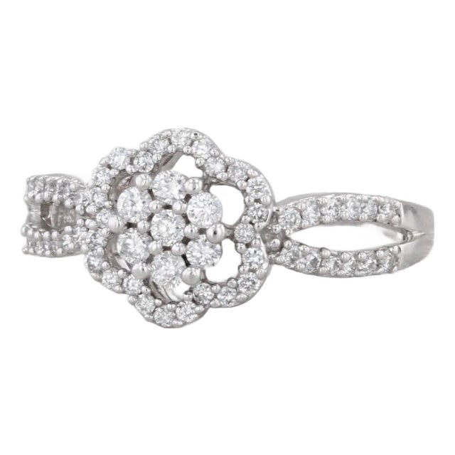 0.33ctw Diamond Cluster Engagement Ring 14k White Gold Size 5 For Sale
