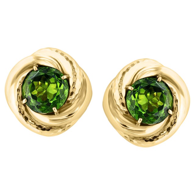 30Ct Natural Round Peridot Earrings by Andrew Clunn in 18 Kt Hammered Gold, Clip For Sale - Image 15 of 18