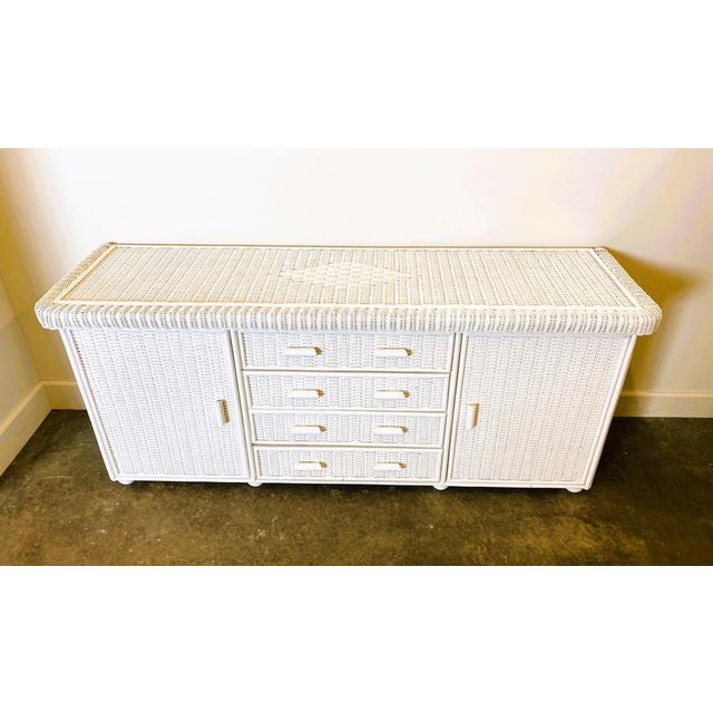 White French White Rattan Sideboard, 1970s For Sale - Image 8 of 11