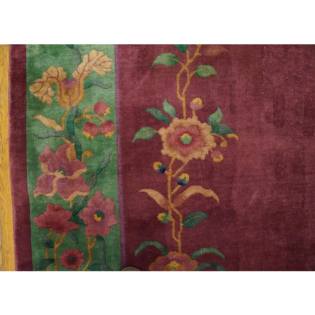Art Deco 1920s Pink Rose Floral Antique Chinese Art Deco Rug 8'9" X 11'4" Handknotted Wool Carpet For Sale - Image 3 of 7
