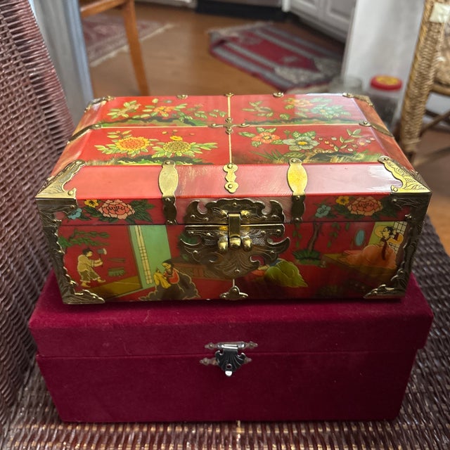 Rare Antique Korean Hwagak Jewelry Box With Velvet Carrying Case For Sale - Image 12 of 12