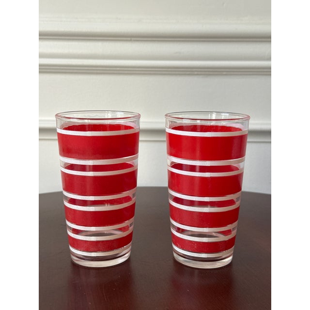 Mid 20th Century Red and White Striped Drinking Glasses — Set of Four For Sale - Image 9 of 12