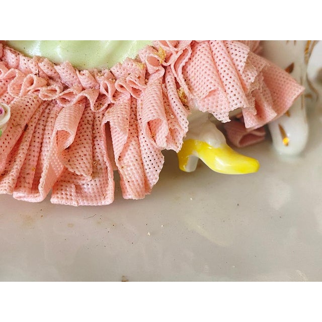 Ceramic Lace Porcelain Couple Playing Chess in Blue and Pink, Dresden, German, 1920s For Sale - Image 7 of 14