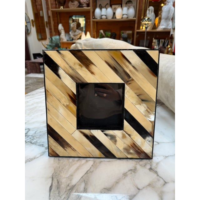 1970s 1970s Chevron Pattern Natural Horn Inlay Square Photo Frame XL For Sale - Image 5 of 5