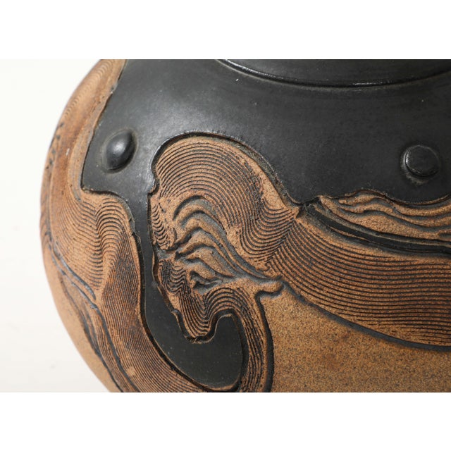 Brown 1980's "Signed" Studio Made Pottery Vase For Sale - Image 8 of 12