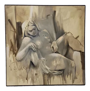 "Sketch of a Young Lady" Original Oil Painting by James Petersen C.1970s