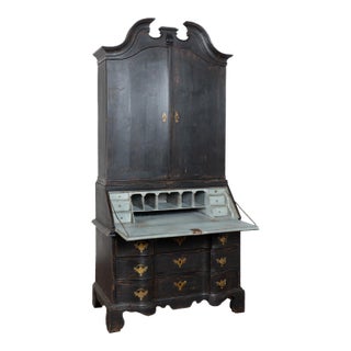 Late 18th Century Danish Black Painted Oak Secretary Bureau For Sale