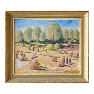 Vintage Swedish Oil Landscape Painting by B. Petersen, 1946 For Sale