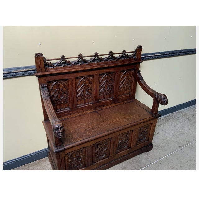 Antique Neo-Gothic Chest Bench, 1880 For Sale - Image 9 of 14