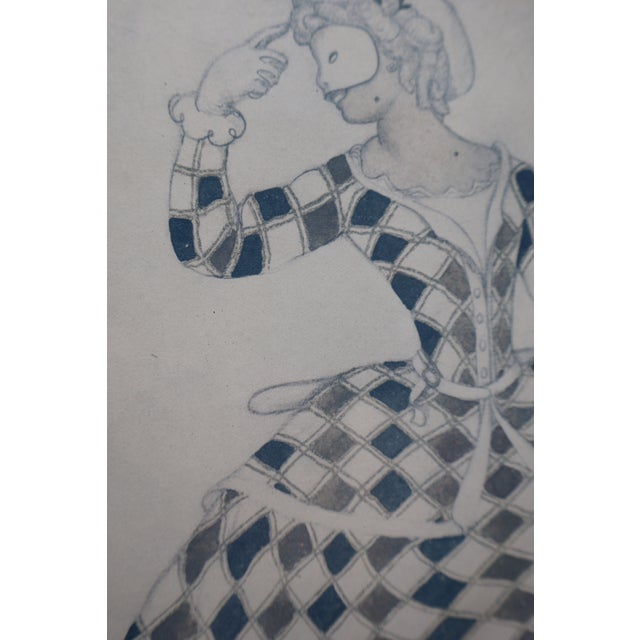 Pair of Leon Bakst 1921 Harlequin Costume Color Lithographs, Silk Matted For Sale - Image 9 of 18