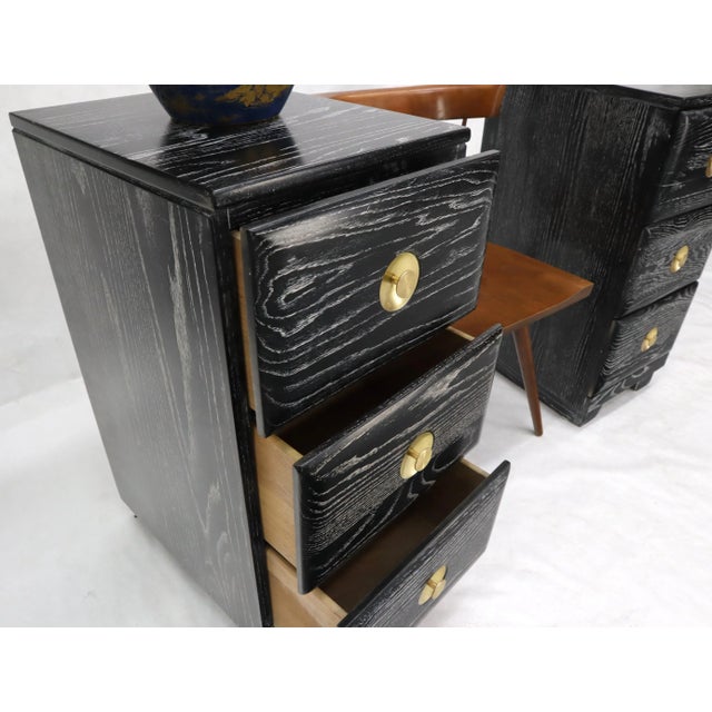 Black Pair of Three-Drawer Ceruised Oak Nightstands End Tables For Sale - Image 8 of 13