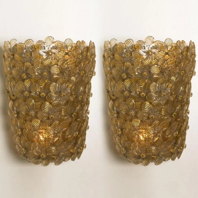 Flower Wall Lights attributed to Barovier & Toso, 1990s, Set of 2 For Sale - Image 4 of 18