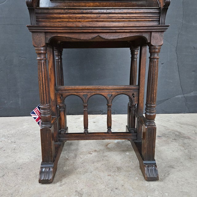 Antique Oak Secretary/Bureau/Lecturn With Carved Front Fall on Turned Leg Base For Sale - Image 10 of 17