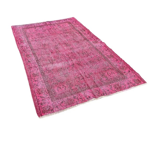 Distressed Turkish Over-Dyed Pink Rug in Wool, 1970s For Sale - Image 9 of 11