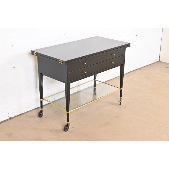 Mid-Century Modern Paul McCobb for Directional Mid-Century Modern Black Lacquered Flip Top Server Bar Cart, Newly Refinished For Sale - Image 3 of 13
