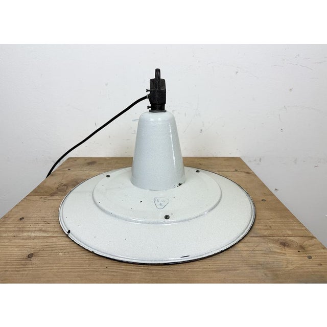 Industrial White Enamel Factory Pendant Lamp, 1960s For Sale - Image 14 of 18