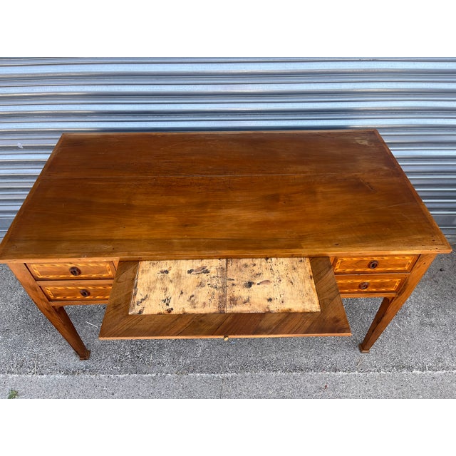 20th Century Louis XVI Writing Desk in Inlaid Wood with Drawers and Pull-Out Top, 1900 For Sale - Image 17 of 18