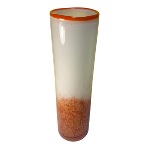 Cylindrical Orange and White Art Glass Vase
