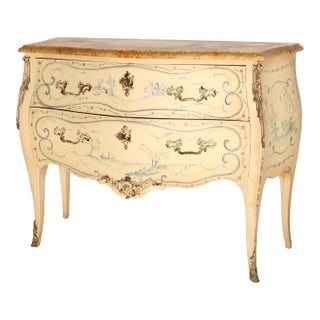 Louis XV Style Painted Bombe Chest of Drawers With Marble Top For Sale