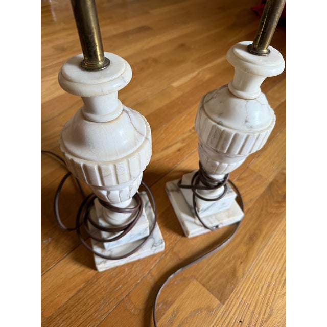 Vintage Carved Marble Table Lamp Set With Urn Form Base | Neoclassical Mid-Century For Sale In Raleigh - Image 6 of 12