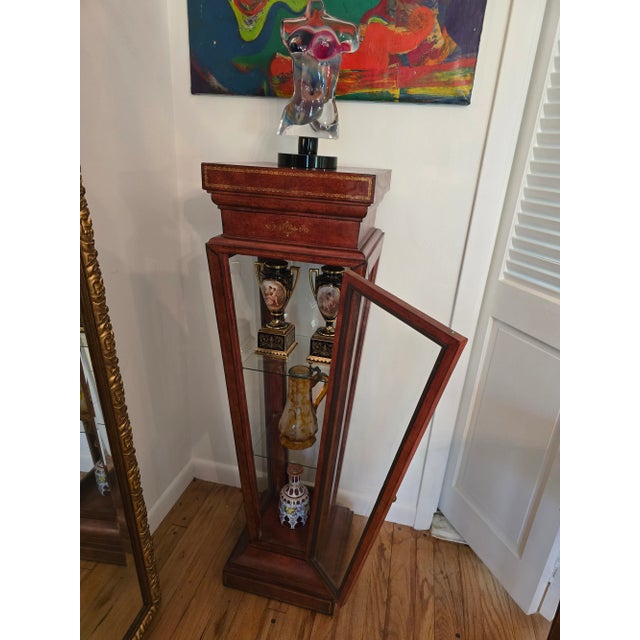 Glass Vintage Jacques Adnet Style Leather Bound Pedestal For Sale - Image 7 of 10
