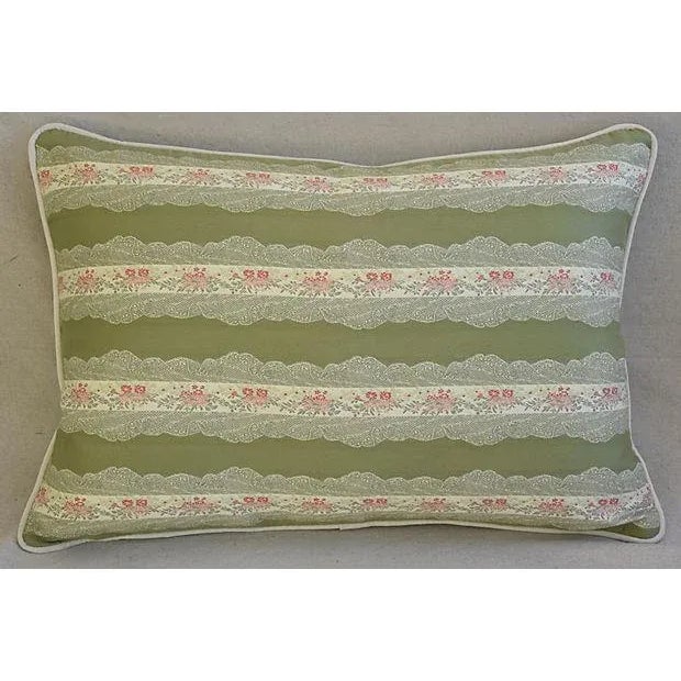 Pair of large custom-tailored Italian Scalamandré pillows. Pillow fronts are a beautiful vintage/never-used woven lampas...