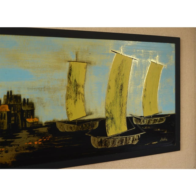 Mid Century Cityscape and Seascape Painting on Metal, Signed and Framed For Sale In San Francisco - Image 6 of 13