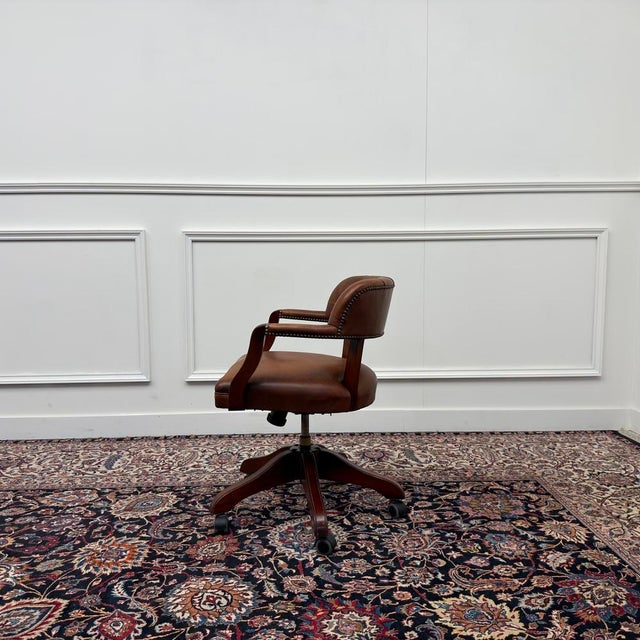 English Brown Chesterfield Wade Office Chair For Sale - Image 4 of 9
