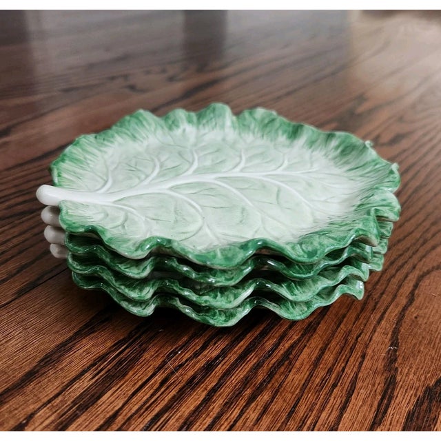 1990s Vintage Fitz & Floyd Porcelain Ironstone Cabbage Leaf Appetizer Plates- Set of 4 For Sale - Image 5 of 8