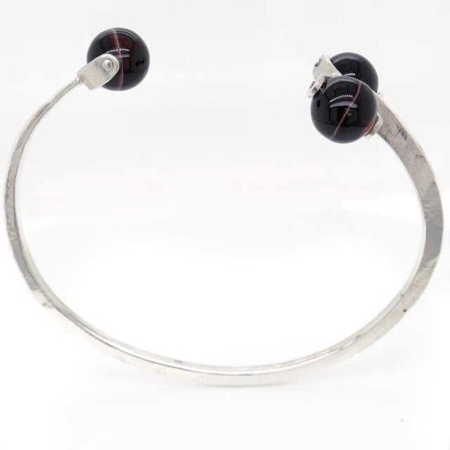 Modernist Sterling Silver & Banded Agate Bead Cuff Bracelet For Sale - Image 11 of 12