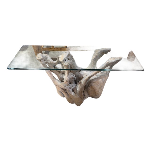 Driftwood Console Table With Glass Top For Sale