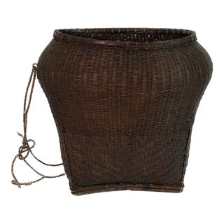 Antique Thai Woven Gathering Basket For Sale