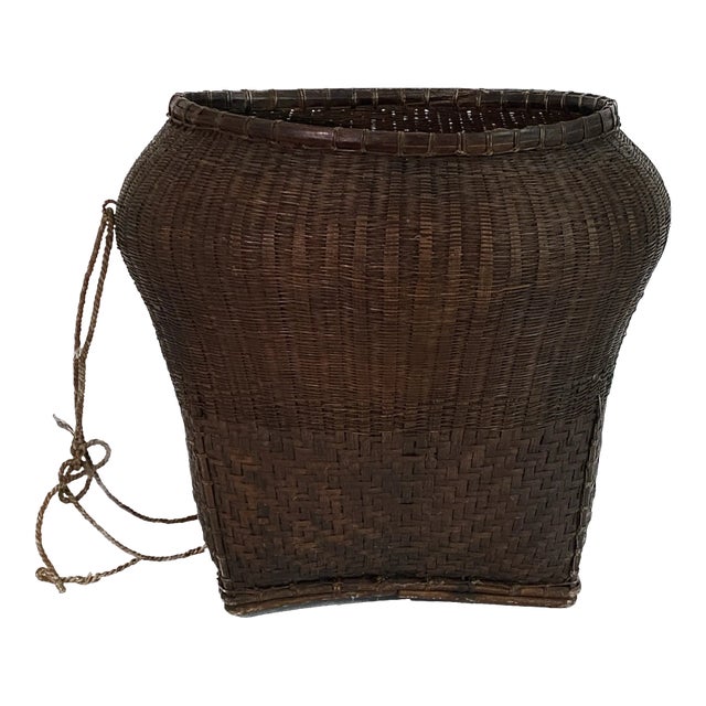 Antique Thai Woven Gathering Basket For Sale