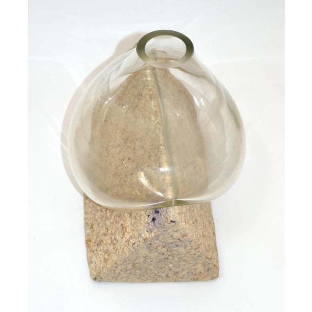1980s Mid-Century Modern 2 Piece Sculptural Blown Glass Vase Form Fit Triangle Stone For Sale - Image 5 of 13