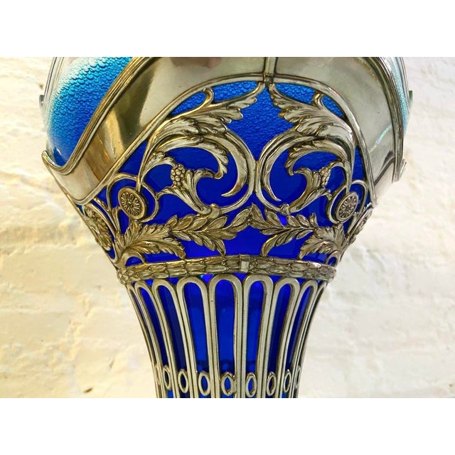 19thC European Silver Plate Glass Flower Basket For Sale - Image 9 of 18