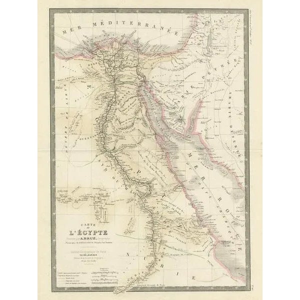 Antique map titled 'Map of Egypt'. Large map of Egypt. This map originates from 'Atlas of Modern Physical and Political...