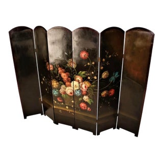 Antique French Dressing Hand Painted Six Panel Screen Divider For Sale