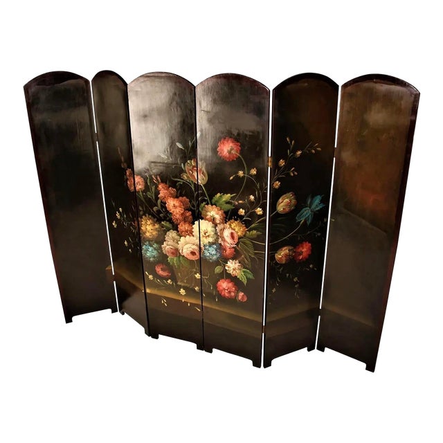 Antique French Dressing Hand Painted Six Panel Screen Divider For Sale