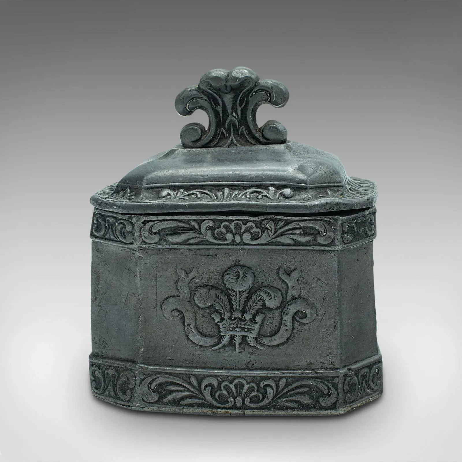 1810s Regency Antique Commemorative Tobacco Keeper, English, Lead, Decor,  Snuff Box