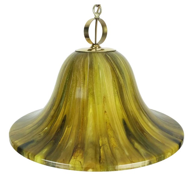 Vintage Pendant Lamp in Amber Color, Acrylic and Brass, 1970s For Sale
