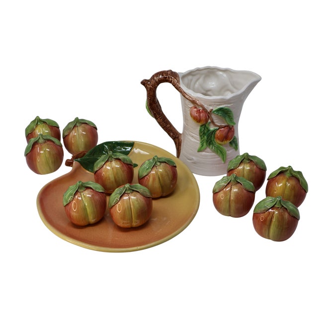 Vintage Whimsical Ceramic Peach Still-Life Collection Omnibus Pitcher, Barbara Eigen Platter & Peaches For Sale - Image 9 of 18