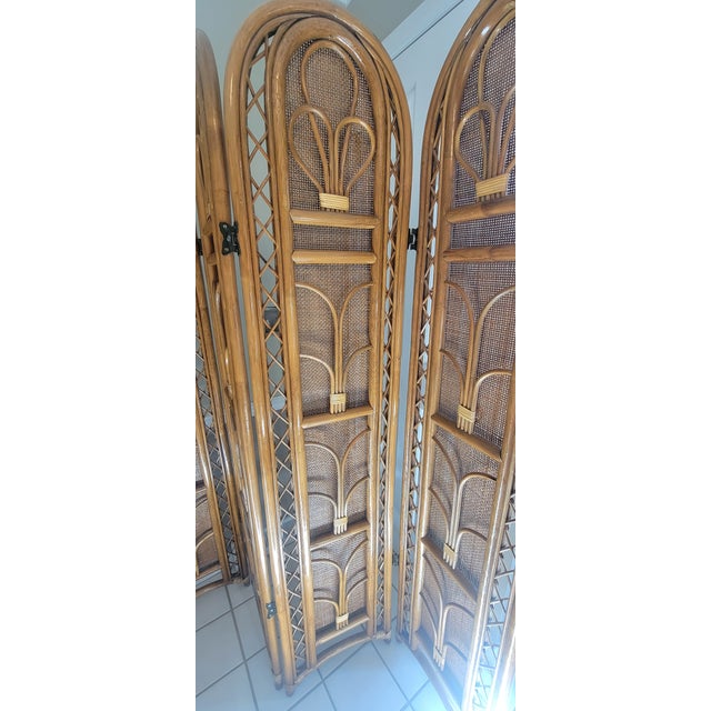 1990's Italian Four-Panel Room Divider in Natural Rattan and Woven Caning For Sale - Image 9 of 16